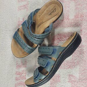 Clarks Collection Slip On, Open Back Blue Sandals - Size 7 1/2